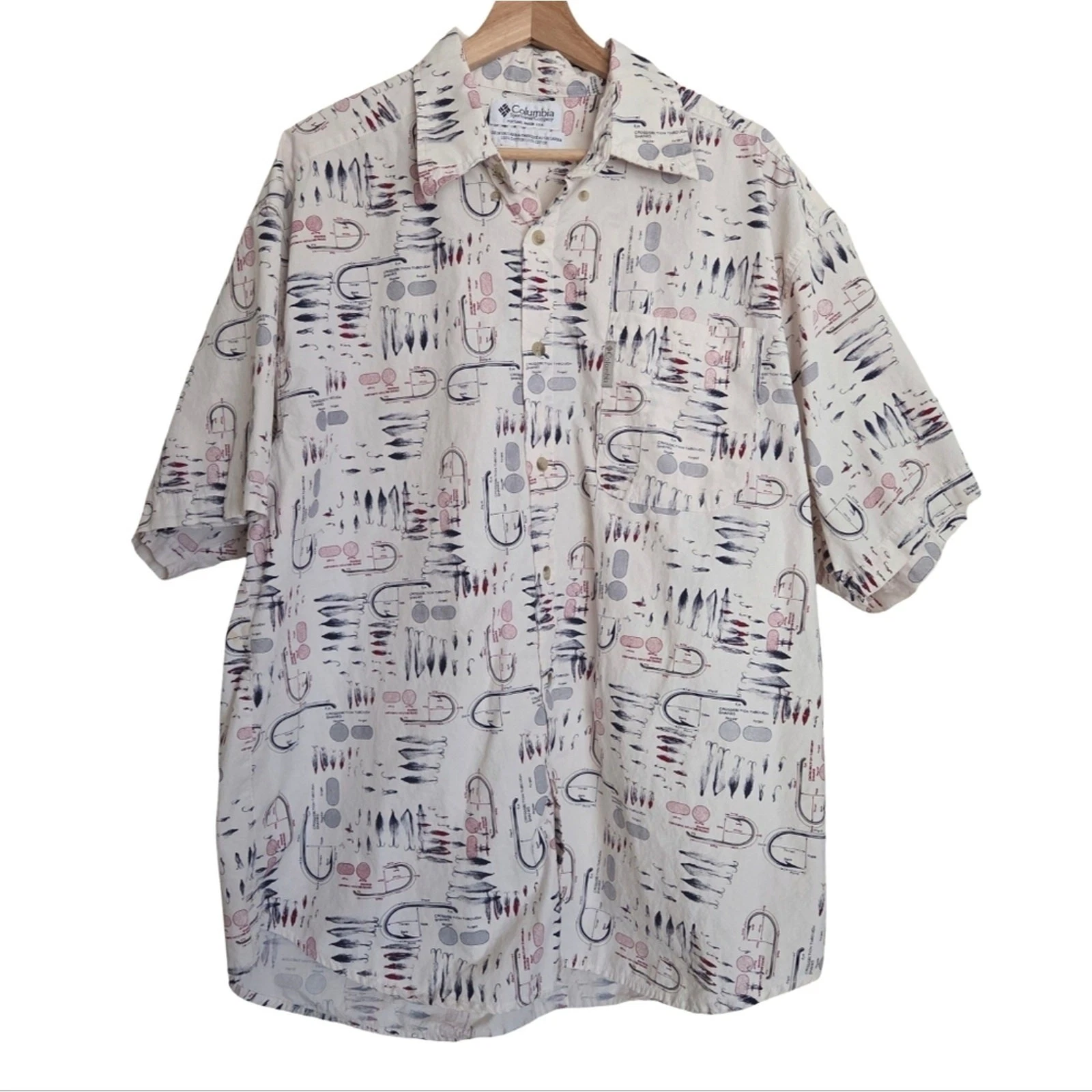 Columbia XL Fishing Graphic Button Up Cotton Shirt Casual Outdoors Fly Fish