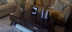 Rectangular Dark Wood Brown Coffee Table w/ Storage, 2 Drawers for Living Room