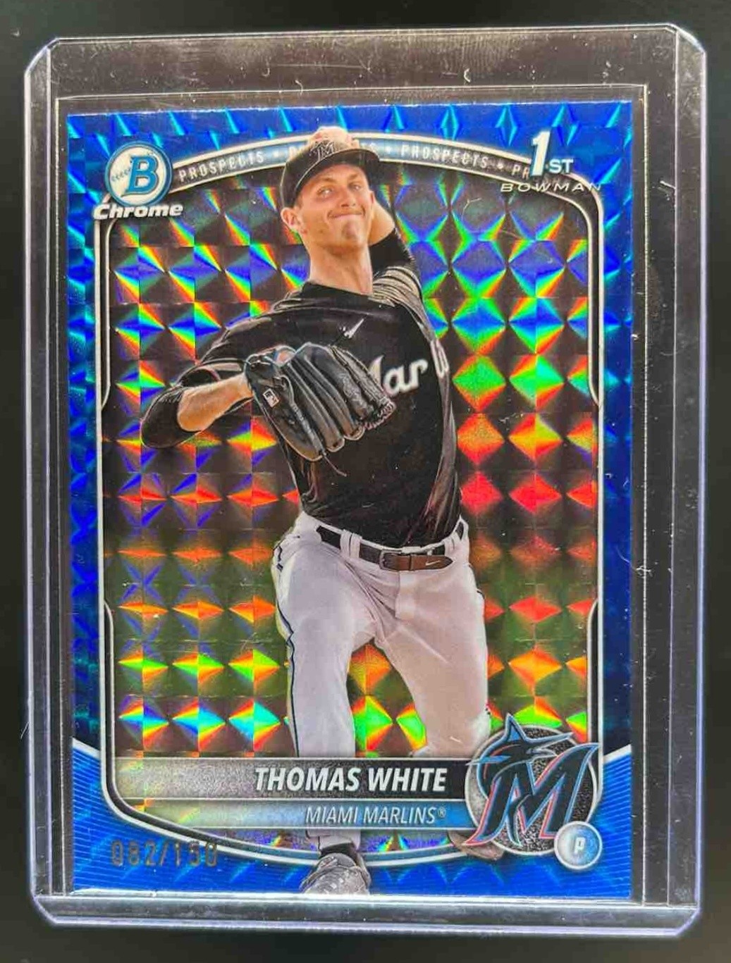 2025 Bowman Thomas White Chrome Blue Geometric Refractor 1st #/150 Marlins