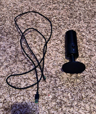 Black Razer Seiren X Desktop Microphone with Stand and USB Cable