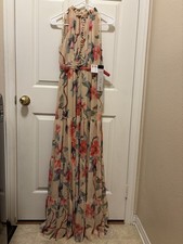 Ieena for Mac Dugal Floral Pleated Halter Maxi Dress Lined Size 0