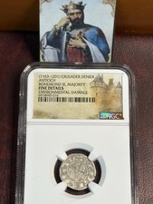 CRUSADERS, Antioch. Bohemond III, Majority. 1163-1188AD NGC Silver Denier CC204