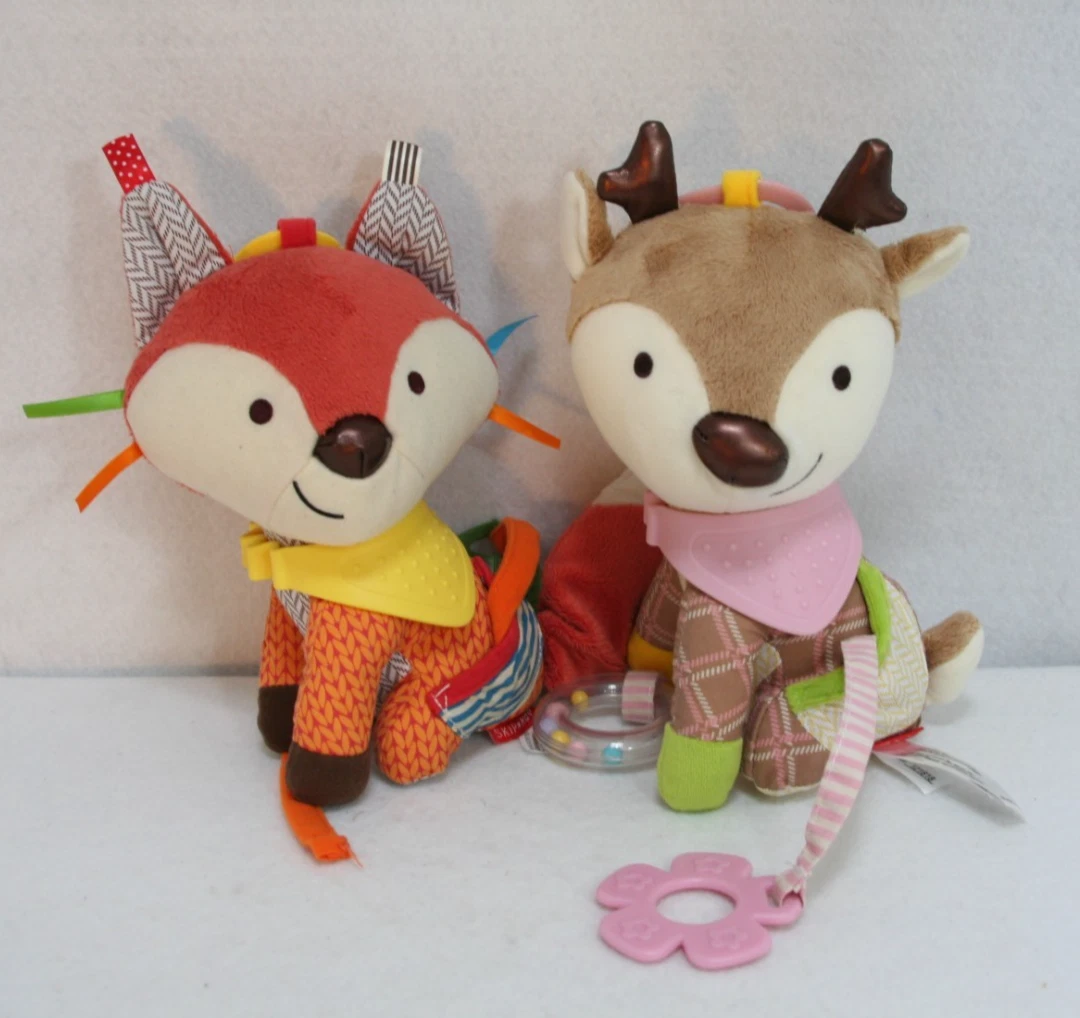 Lot 2 Skip Hop Bandana Buddies Fox Deer Activity Tags Teething Plush Animal Toy