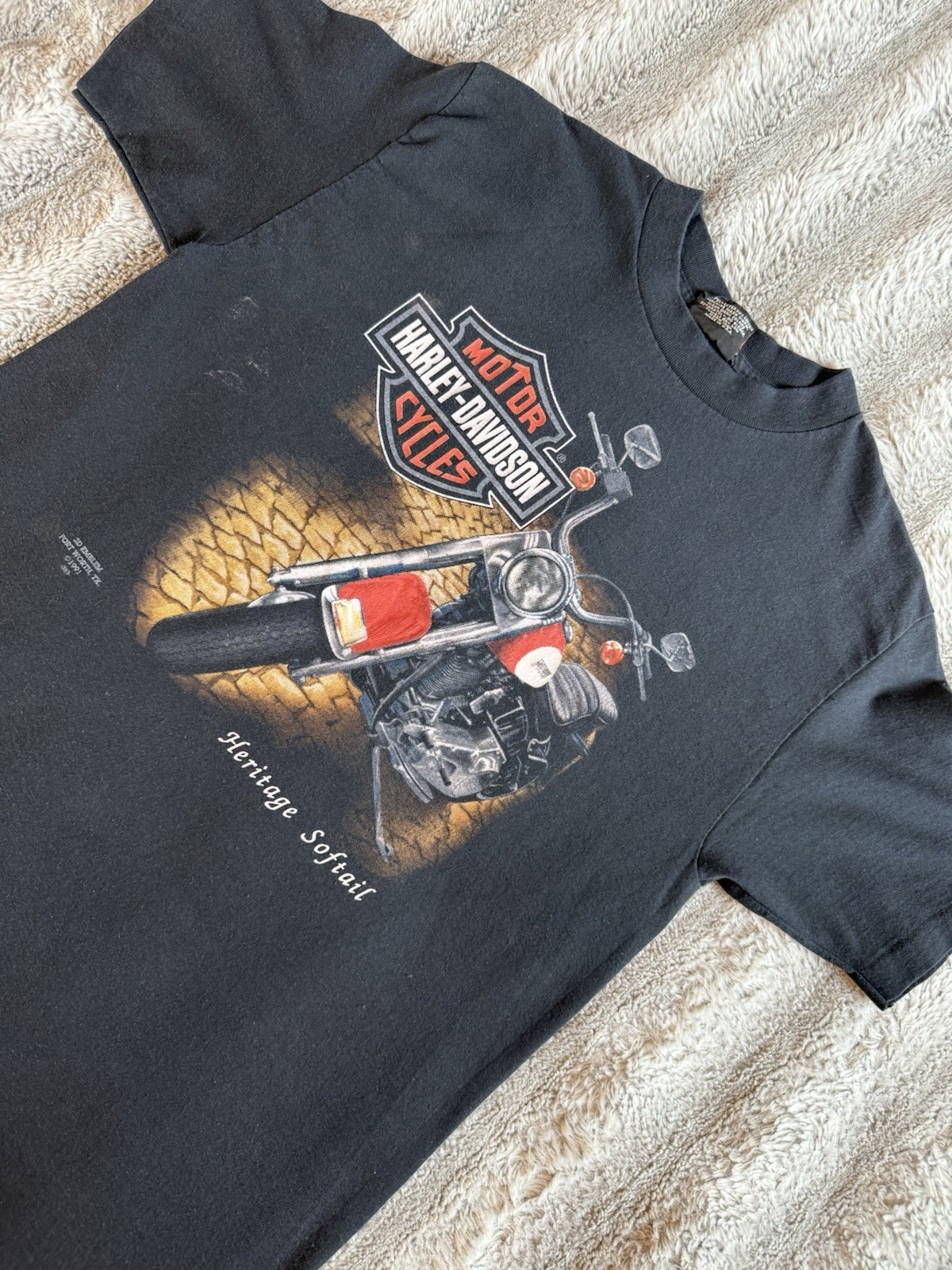 Vintage 1991 3D Emblem Harley Davidson Heritage Softail Single Stitch Shirt L
