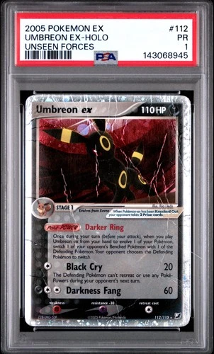 2005 POKEMON EX UNSEEN FORCES #112 UMBREON EX-HOLO PSA 1