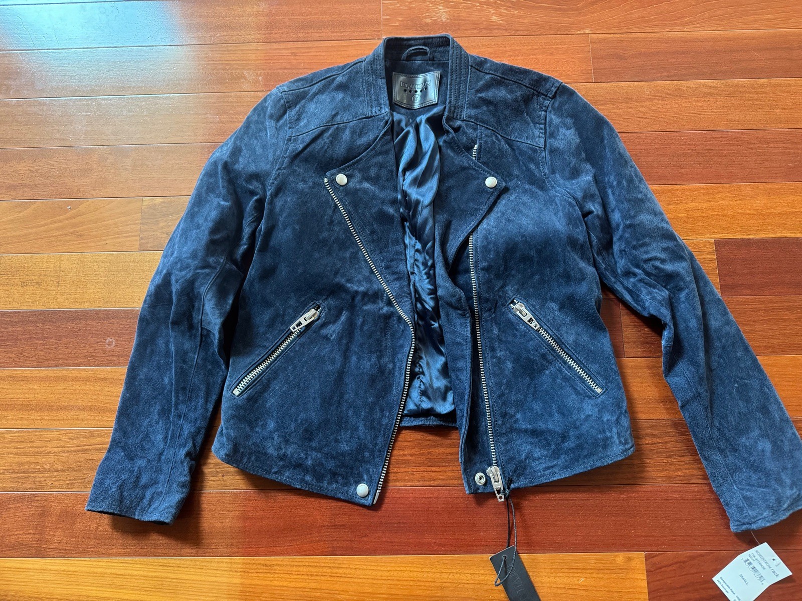 Women's Brand New Blank NYC Navy Blue Suede Moto Leather Jacket: Size Small