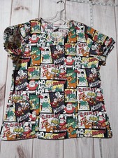 Rudolph The Red Nosed Reindeer Shirt Womens Large Christmas Scrub Top Cartoon