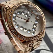 Guess Watch LOVE AFFAIR Ladies Designer Crystal Heart Silver Dial Rose 39mm Case