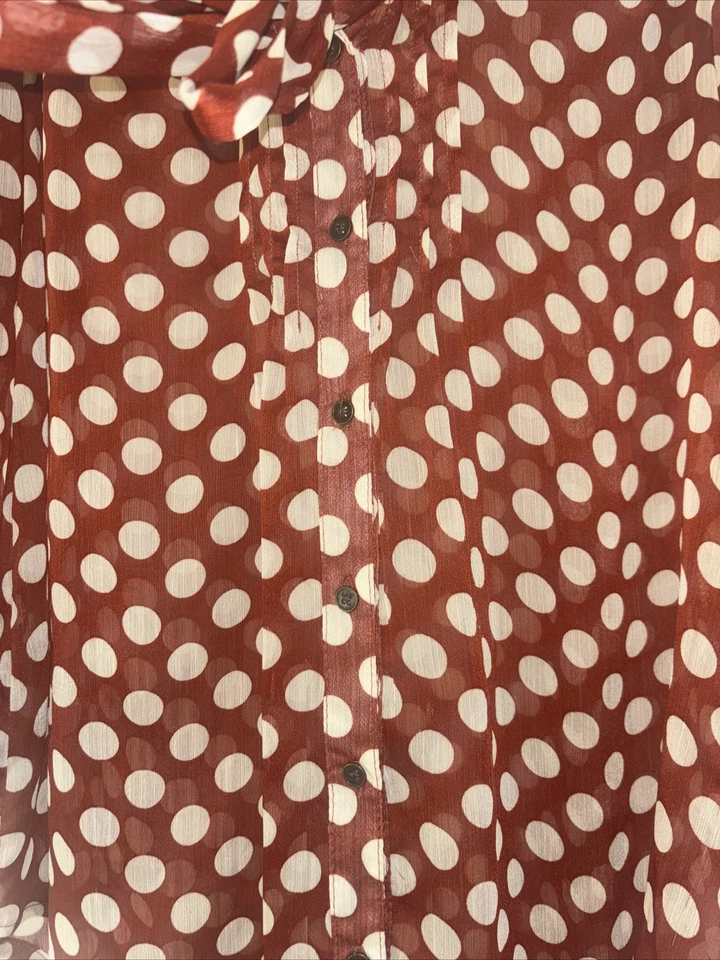 Blusa Sombra de Ojos Naranja Polk A Dot Talla Med Pajarita Folk Boho Profesional Oficial Foto 4 de 4