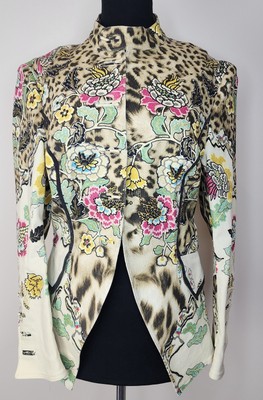 RARE ROBERTO CAVALLI 2003 DENIM JACKET Chinoiserie Animal Print Asian Vintage