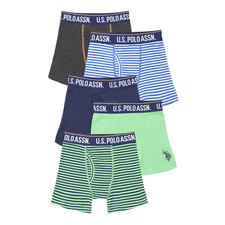 U.S. Polo Assn. Boys 5 Pack Small 6-7 Tagless Boxer Briefs - Blue Gray Green