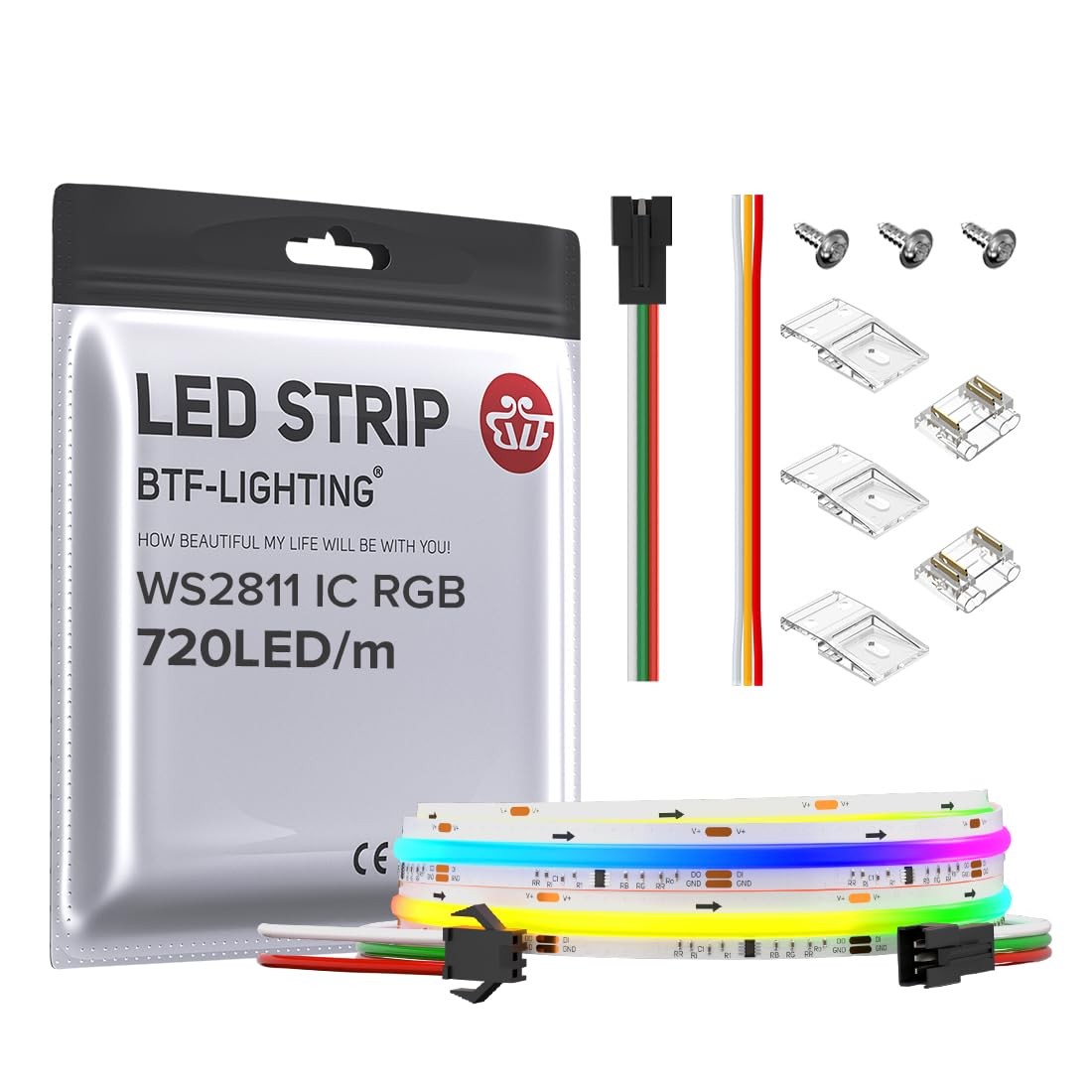 FCOB WS2811 IC RGB COB LED Strip 12V 720LED/m 3.2FT Flexible High Density