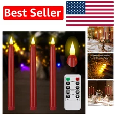 Flameless Taper Candles with Remote & Timer | 9.6” Red LED Candlesticks (3 Pack)