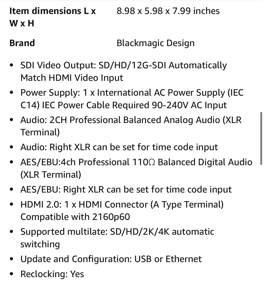 Convertidor de video Blackmagic Design Teranex Mini - HDMI a SDI 12G (003253) Foto 4 de 4