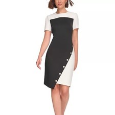 Tommy Hilfiger Color-Blocked Asymmetric Scuba Dress Black Tan Ivory Size 8 NWT