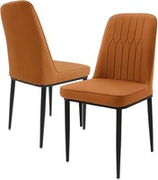 Set of 2 Modern Dining Chair, Upholstered Faux Leather Chairs, 7 cm Thick Seat