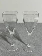 Crystal Champagne Flute Wine Glasses Set of 2 Square Rim Twist Clear Faceted