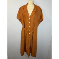 Quince 100% European Linen Button Front Dress Terracotta Women's XL