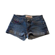 Vigoss Girls 12 Denim Thick Purple Stitch Cuffed Blue Mini Shorts Bling