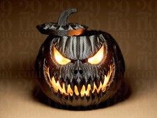 Halloween K&uuml;rbis Dekoration &ndash; Schwarzer Grusel-K&uuml;rbis mit fiesem Gesicht | Deko