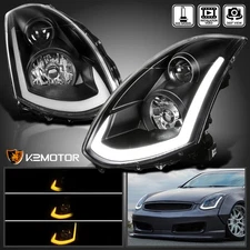 Black Fits 2003-2007 Infiniti G35 Coupe HID Type LED Strip Projector Headlights