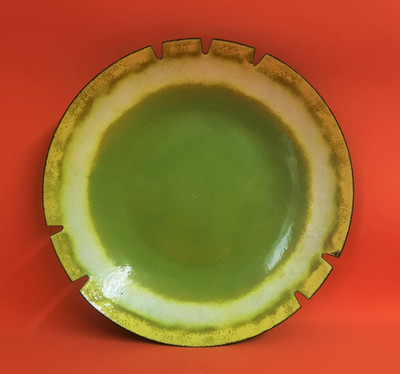 ''Bitter Sweet #2'' Curtis Jere Mid Century Copper Enamel Art Bowl Plate 11 1/4''
