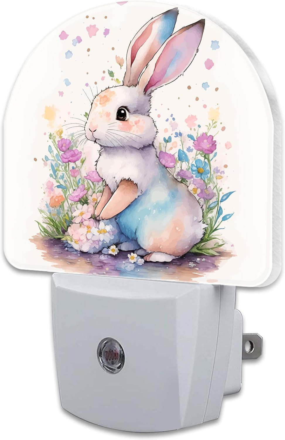 Easter Bunny and Flowers Night Light Watercolor Cute Rabbit 