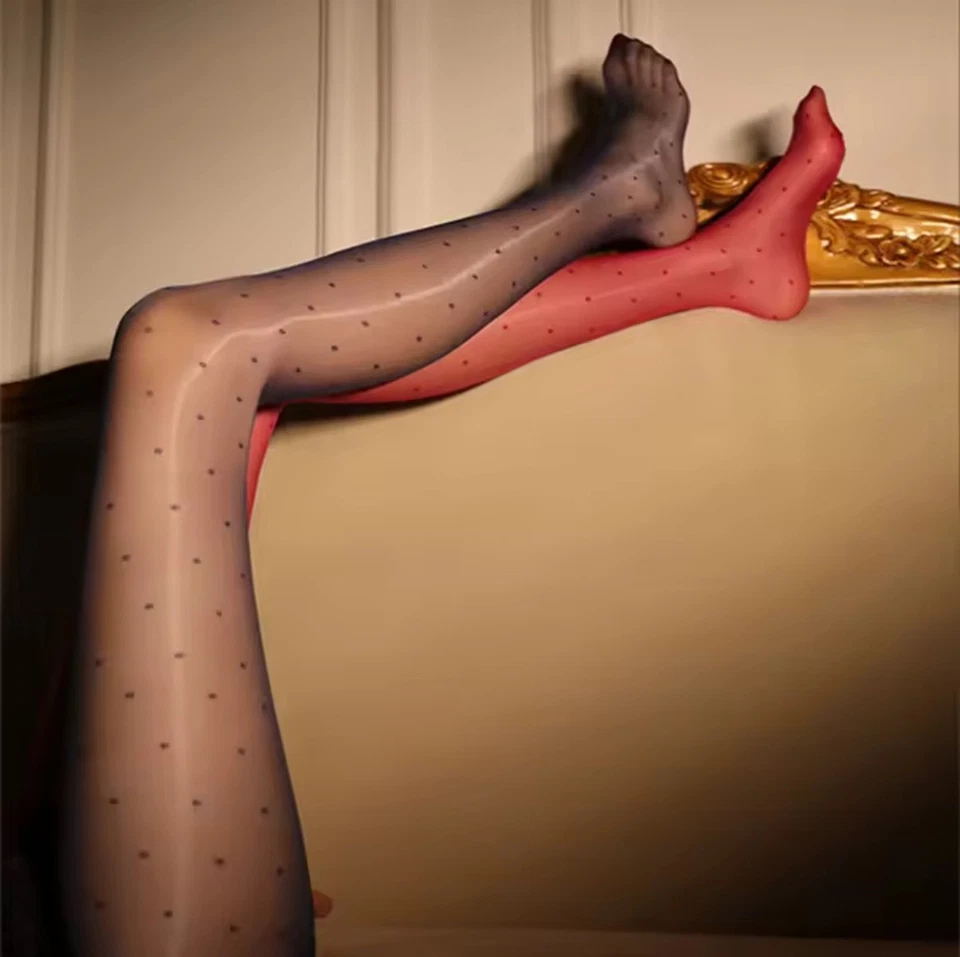 Polka Dot Oil Shiny Tights – Women’s Sexy Transparent Silky Stockings 1D thin - Image 3 of 4