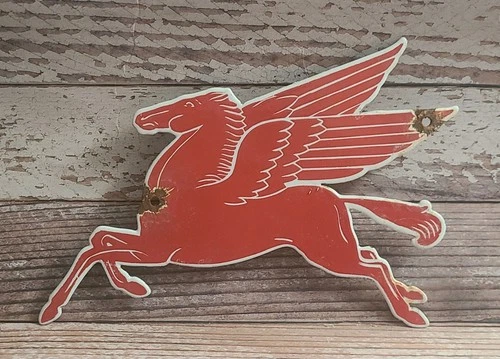 Vintage Mobil Pegasus Diecut Porcelain Metal Gas Oil Sign