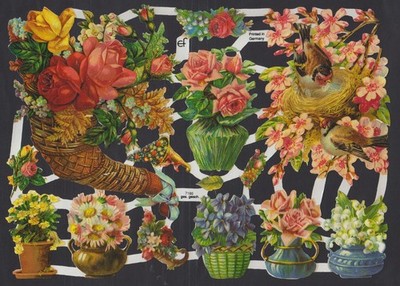glanzbilder bogen   EF 7186   Blumen Vögel