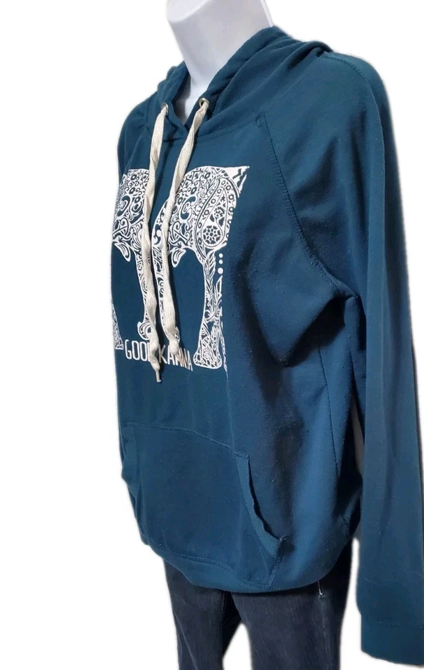 Sudadera con capucha para mujer Rue21 azul con diseño blanco, talla mediana Foto 3 de 4