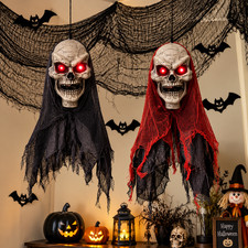 2PCS Halloween Decorations Outdoor Hanging Skull Skeleton Ghost Scary Haunted Ho