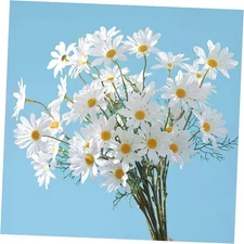  Artificial White Daisy Flowers with Stems, 15 Bundles, UV Resistant Faux 