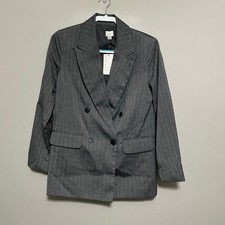 A New Day Women's Blazer XS Gray Pinstripe Double Breasted Jacket Peak Lapel NEW