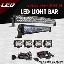 5D 52" Curved 300W 32" Straight 180W LED Light Bar Combo Beam w/4X 4" Pods Kit