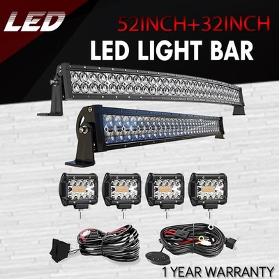 5D 52'' Curved 300W & 32'' Straight 180W LED Light Bar Combo Beam w/4X 4'' Pods Kit