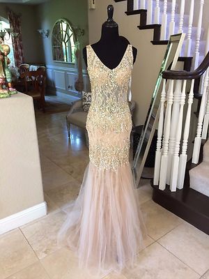 $418 NWT CHAMPAGNE TERANI COUTURE PROM/PAGEANT/FORMAL DRESS/GOWN #1611P0216 SZ 0