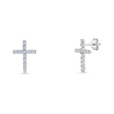 Cross Stud Earrings CZ 925 Sterling Silver 10mm