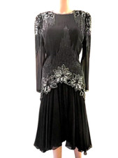 JACQUELINE FERRAR Size 6 Evening Gown/Party Dress Black/Silver Beading Vintage