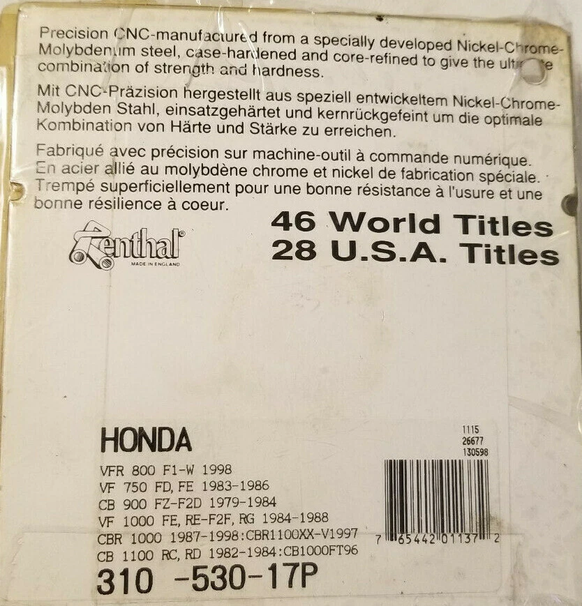 Piñón delantero Honda VFR800/CBR 1000/CBR 17T Renthal 310--530-17P Foto 4 de 4