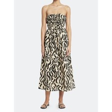 NWT! FAITHFULL THE BRAND Contessa Graphic-Print Linen Midi Dress SMALL