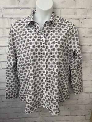 Lands  End Women s 18 No Iron Supima Button Front Long Sleeve Shirt Ivory Circle