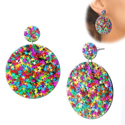 bunt glitzernde Sternchen Ohrringe Retro 80er Style Disco leuchtende Farben 