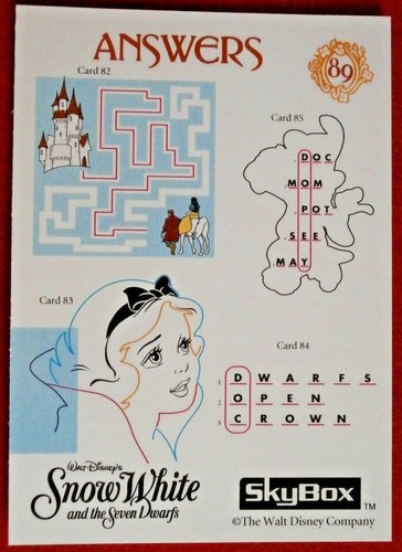 Walt Disney's SNOW WHITE - Card #89 - ANSWERS TO PUZZLES (A) - Picture 2 of 2