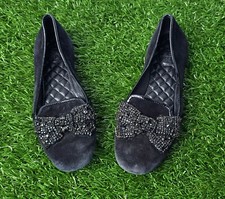 Tory Burch Carissa Black Suede Rhinestone Bow Smoking Slipper Flats Size 6
