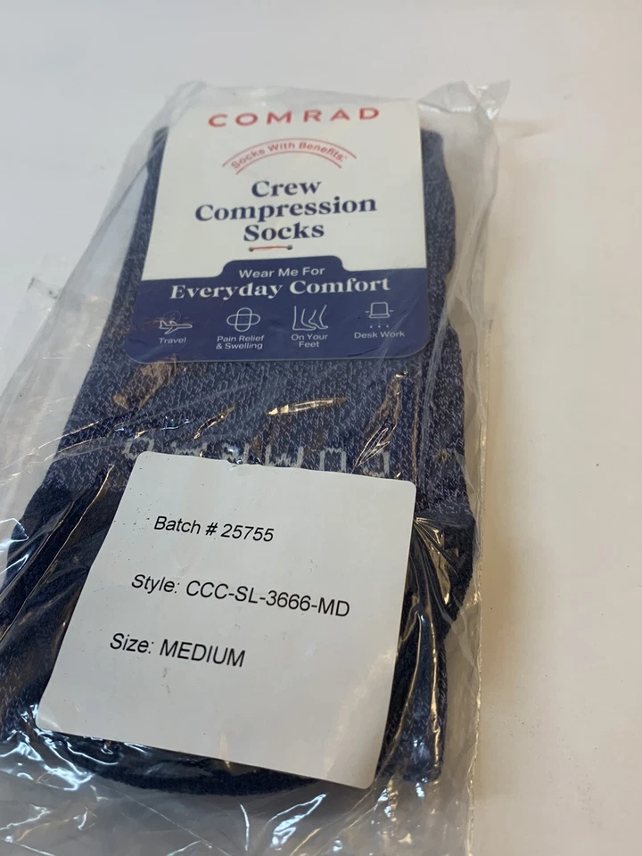 COMRAD Crew Compression Socks, Blue, Medium (W8-10.5/M8.5-10) - NWT, FAST SHIP - Image 2 of 3