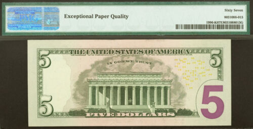2013 $5 Federal Reserve Note PMG 67EPQ Dallas Birthday Low Serial Number 0006013 - Picture 3 of 3