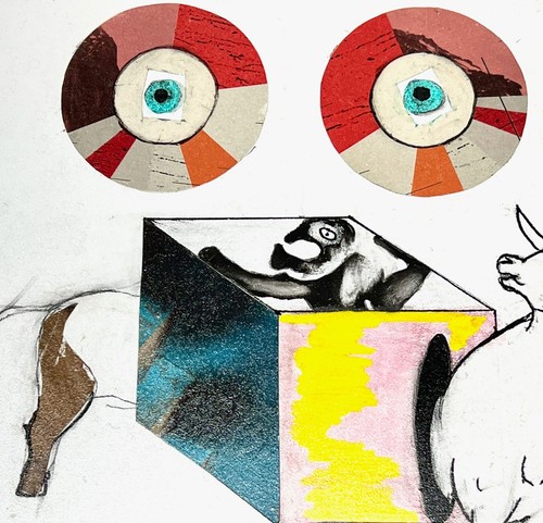 (b)ox - Ox Box Enlightenment Collage Painting - Original Steven Tannenbaum 8 x 8 - Picture 4 of 6