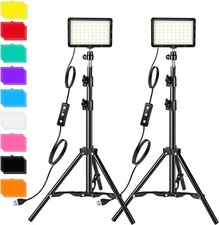 2 pk - LED Photography Lighting Kit Dimmable 5600K USB w/Adjustable Tripod Stand