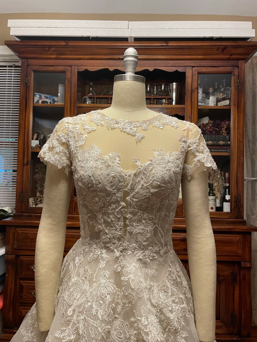 Oleg Cassini - Lace Illusion Cap Sleeve Ball Gown Wedding Dress | eBay
